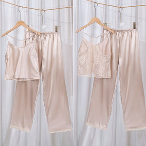 ice silk pajamas women's suspender trousers sexy loungewear set DT22107 - Negative Apparel