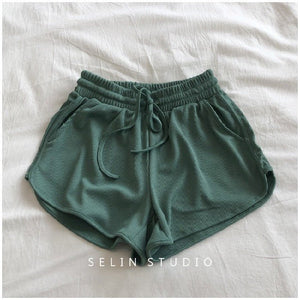 Ice silk thread shorts women summer Korean style loose tight waist wide leg shorts - Negative Apparel
