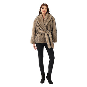 Imitation fur belt belt medium and long jacket fashion trend women's clothing warm thickened plush long - sleeved jacket - Negative Apparel