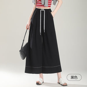 Imitation hemp casual culottes women's summer 2025 elastic skirt anti - light high waist thin breathable sunscreen wide - leg pants - Negative Apparel