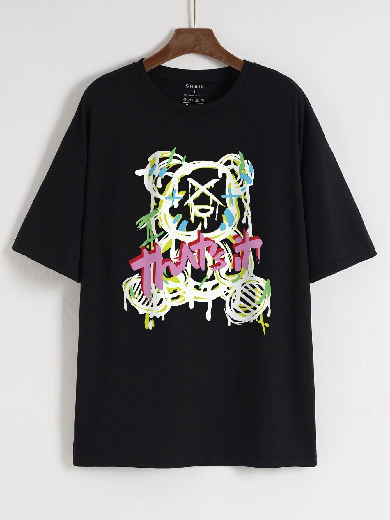 INAWLY Bear & Slogan Graphic Drop Shoulder Tee That's It - Negative Apparel