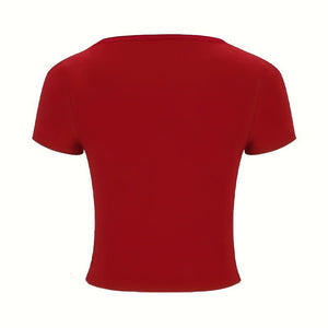 independent station tight women's clothing 2025 summer an and n style elastic V - neck T-shirt short - sleeved top BJ2548 - Negative Apparel