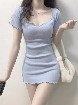 ins sexy hot girl u collar slim fit bottoming dress short skirt Korean version - Negative Apparel