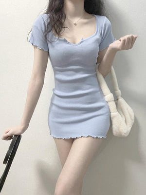 ins sexy hot girl u collar slim fit bottoming dress short skirt Korean version - Negative Apparel