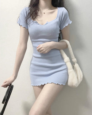 ins sexy hot girl u collar slim fit bottoming dress short skirt Korean version - Negative Apparel