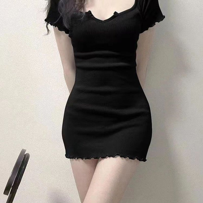 ins sexy hot girl u collar slim fit bottoming dress short skirt Korean version - Negative Apparel