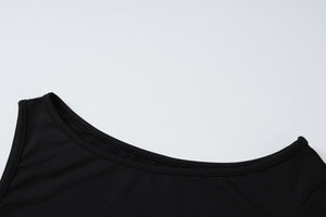 Irregular oblique shoulder pleated slim T-shirt top - Negative Apparel