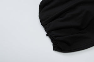 Irregular oblique shoulder pleated slim T-shirt top - Negative Apparel