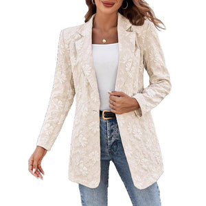 jacquard suit single buckle shows thin temperament commuter workplace jacket women - Negative Apparel