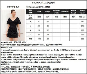 Jacquard texture V - neck bubble sleeve dress women's summer high - end sense - Negative Apparel