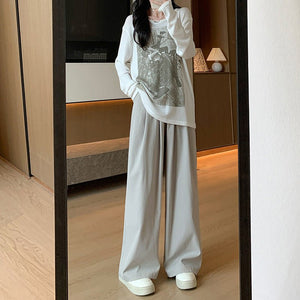 Japanese lazy Yamamoto pants women's pants spring and autumn women's pants loose straight casual pants drape women's high waist wide leg pants - Negative Apparel