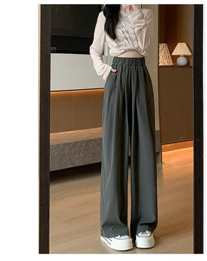 Japanese lazy Yamamoto pants women's pants spring and autumn women's pants loose straight casual pants drape women's high waist wide leg pants - Negative Apparel