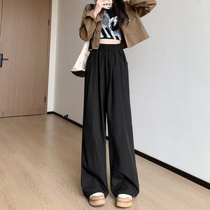 Japanese lazy Yamamoto pants women's pants spring and autumn women's pants loose straight casual pants drape women's high waist wide leg pants - Negative Apparel