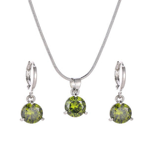 Jewelry combination necklace earrings set round multi - color zircon pendant - Negative Apparel