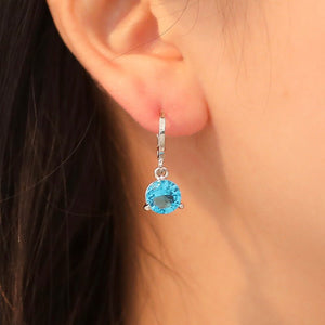 Jewelry combination necklace earrings set round multi - color zircon pendant - Negative Apparel