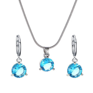 Jewelry combination necklace earrings set round multi - color zircon pendant - Negative Apparel