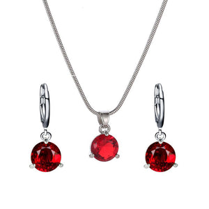 Jewelry combination necklace earrings set round multi - color zircon pendant - Negative Apparel