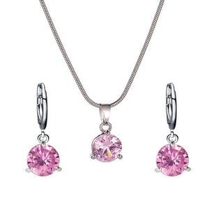Jewelry combination necklace earrings set round multi - color zircon pendant - Negative Apparel