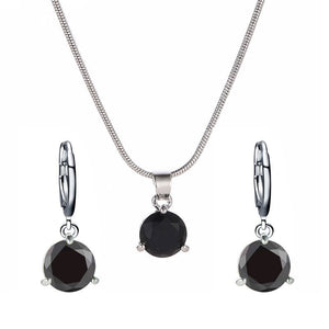 Jewelry combination necklace earrings set round multi - color zircon pendant - Negative Apparel
