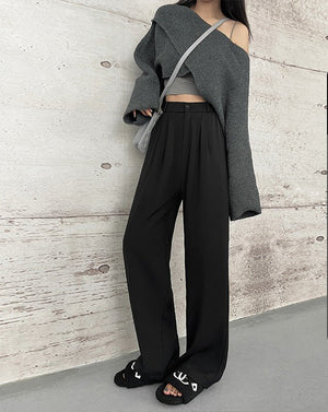 Khaki suit pants drape women's pants spring and summer new thin high - waisted floor - mopping pants casual women's narrow wide - leg pants - Negative Apparel
