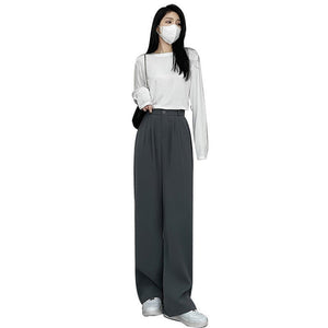 Khaki suit pants drape women's pants spring and summer new thin high - waisted floor - mopping pants casual women's narrow wide - leg pants - Negative Apparel