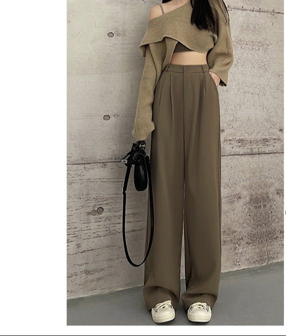 Khaki suit pants drape women's pants spring and summer new thin high - waisted floor - mopping pants casual women's narrow wide - leg pants - Negative Apparel