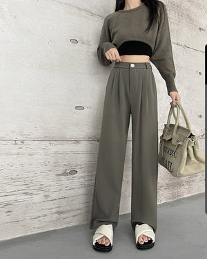 Khaki suit pants drape women's pants spring and summer new thin high - waisted floor - mopping pants casual women's narrow wide - leg pants - Negative Apparel