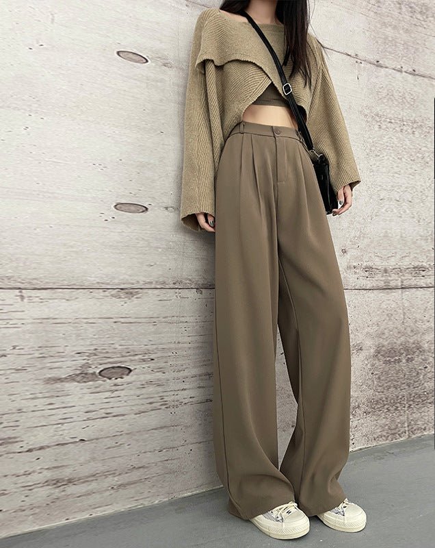 Khaki suit pants drape women's pants spring and summer new thin high - waisted floor - mopping pants casual women's narrow wide - leg pants - Negative Apparel