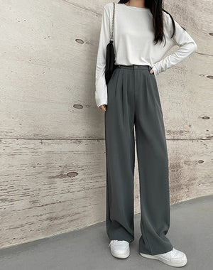 Khaki suit pants drape women's pants spring and summer new thin high - waisted floor - mopping pants casual women's narrow wide - leg pants - Negative Apparel