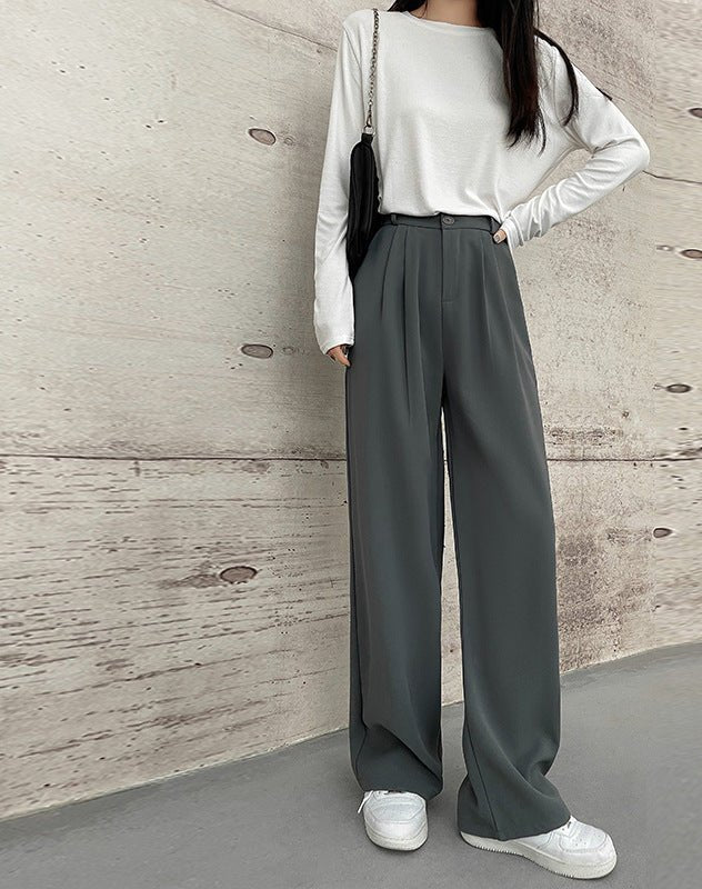 Khaki suit pants drape women's pants spring and summer new thin high - waisted floor - mopping pants casual women's narrow wide - leg pants - Negative Apparel