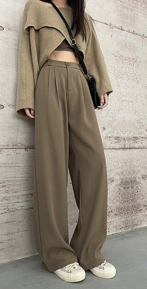 Khaki suit pants drape women's pants spring and summer new thin high - waisted floor - mopping pants casual women's narrow wide - leg pants - Negative Apparel