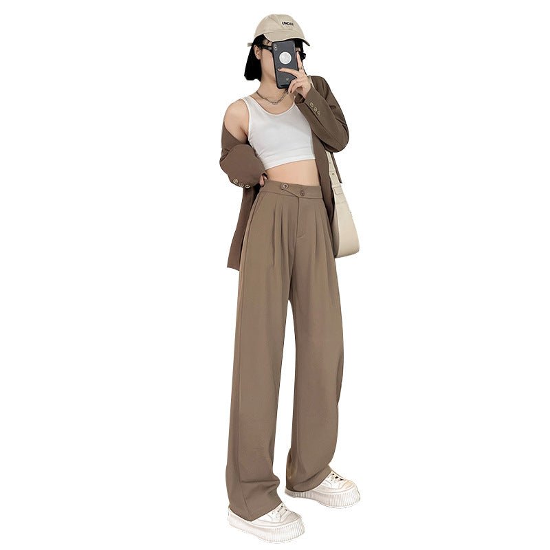Khaki suit pants high - end pants women spring and autumn new loose casual pants drape women's clothing wide - leg pants women's pants - Negative Apparel