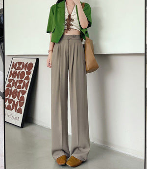 Khaki suit pants high - end pants women spring and autumn new loose casual pants drape women's clothing wide - leg pants women's pants - Negative Apparel