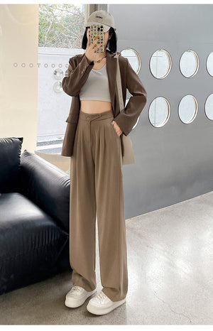 Khaki suit pants high - end pants women spring and autumn new loose casual pants drape women's clothing wide - leg pants women's pants - Negative Apparel