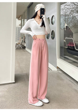 Khaki suit pants high - end pants women spring and autumn new loose casual pants drape women's clothing wide - leg pants women's pants - Negative Apparel