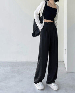 Khaki suit pants high - end pants women spring and autumn new loose casual pants drape women's clothing wide - leg pants women's pants - Negative Apparel