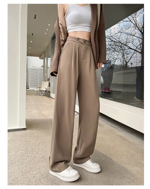 Khaki suit pants high - end pants women spring and autumn new loose casual pants drape women's clothing wide - leg pants women's pants - Negative Apparel