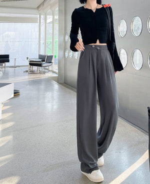 Khaki suit pants high - end pants women spring and autumn new loose casual pants drape women's clothing wide - leg pants women's pants - Negative Apparel