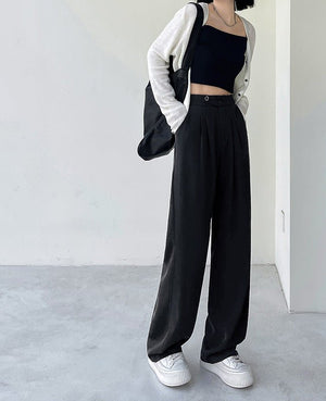 Khaki suit pants high - end pants women spring and autumn new loose casual pants drape women's clothing wide - leg pants women's pants - Negative Apparel