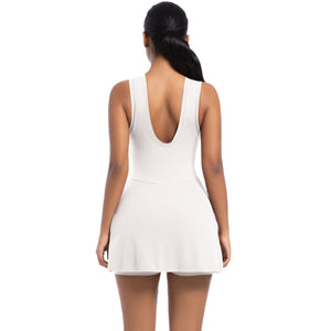 Kinetic Bloom | Backless Cooling Tennis Dress with Built - in Romper - Negative Apparel