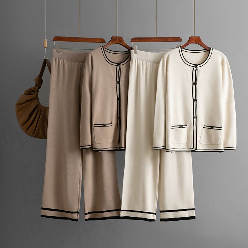 Knitted cardigan sweater + casual wide - leg pants two - piece set - Negative Apparel