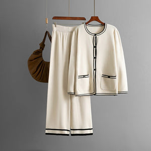 Knitted cardigan sweater + casual wide - leg pants two - piece set - Negative Apparel