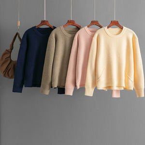 Knitted crew neck sweater simple loose bottoming top - Negative Apparel