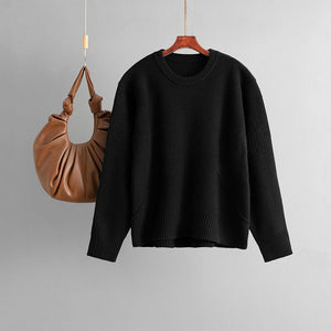 Knitted crew neck sweater simple loose bottoming top - Negative Apparel