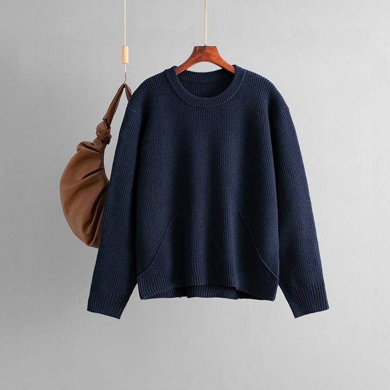 Knitted crew neck sweater simple loose bottoming top - Negative Apparel