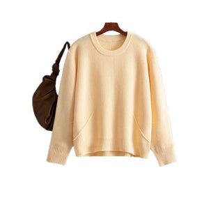 Knitted crew neck sweater simple loose bottoming top - Negative Apparel