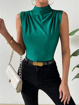 Knitted elastic collar sleeveless tops women solid color slim fit t-shirt - Negative Apparel