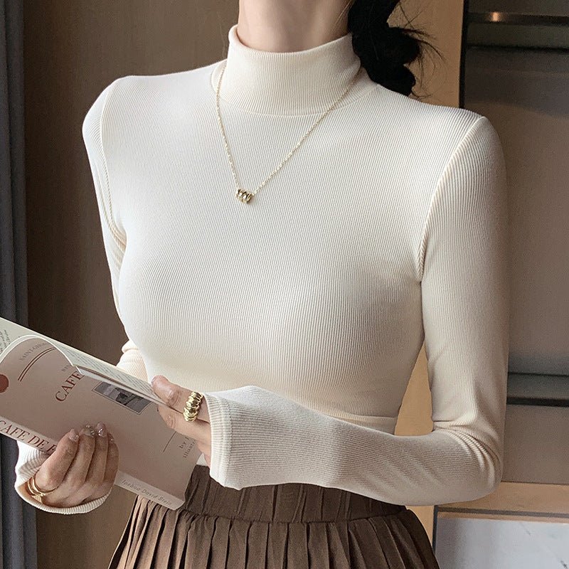 Knitted semi - turtleneck bottoming shirt women's new autumn and winter inner black and white autumn clothes foreign style mid - neck pullover long sleeves - Negative Apparel