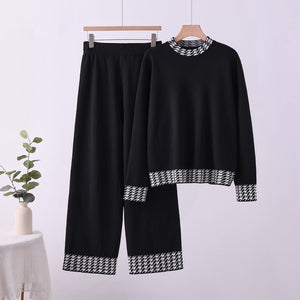Knitted suit high waist grid color matching top two - piece set - Negative Apparel