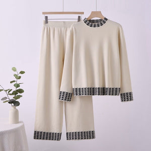 Knitted suit high waist grid color matching top two - piece set - Negative Apparel